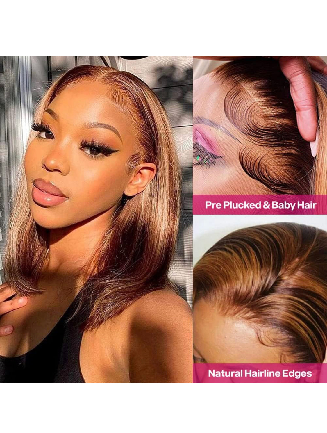 Lushlanes 12 inch Highlight Honey Blonde Lace Front Wig Human Hair Ombre HD Lace Frontal Bob Wigs Human Hair Glueless Ombre Brown Wig Highlight Bob Wig 150%