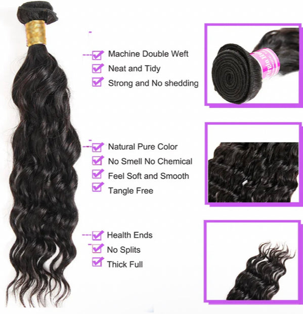 Lushlanes Natural Wave 4 Bundles With 13×4 Lace Frontal 100% Virgin Human Hair Bundles