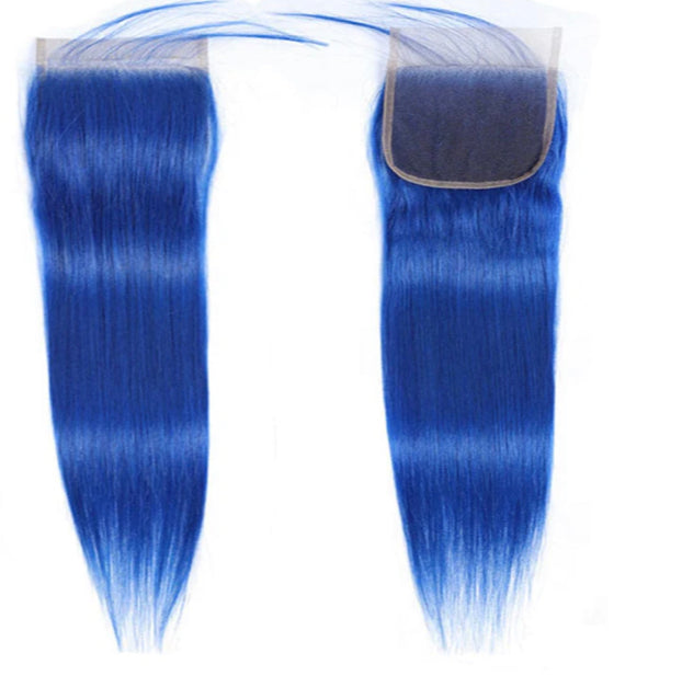 Lushlanes couleur bleue droite 3 paquets avec 4x4 HD fermeture à lacets Extensions de cheveux humains