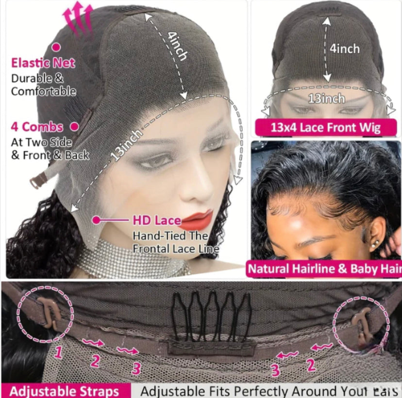 Lushlanes Deep Wave Glueless Human Hair Wigs 13x4 HD Lace Frontal Wig Pre Plucked 150% Density