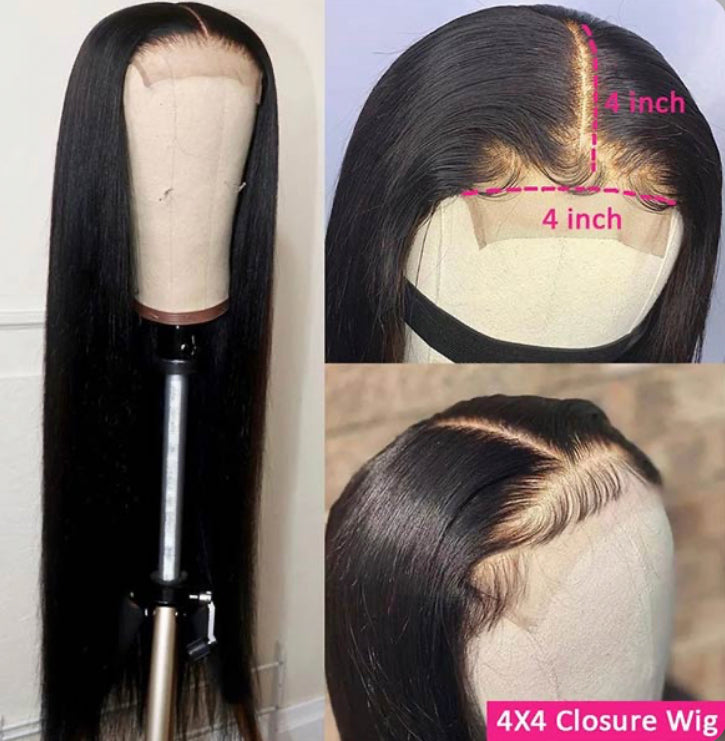 Lushlanes Glueless 4×4 Lace Closure WigStraight Human Hair Wigs LongStraight Hair Wigs 180%