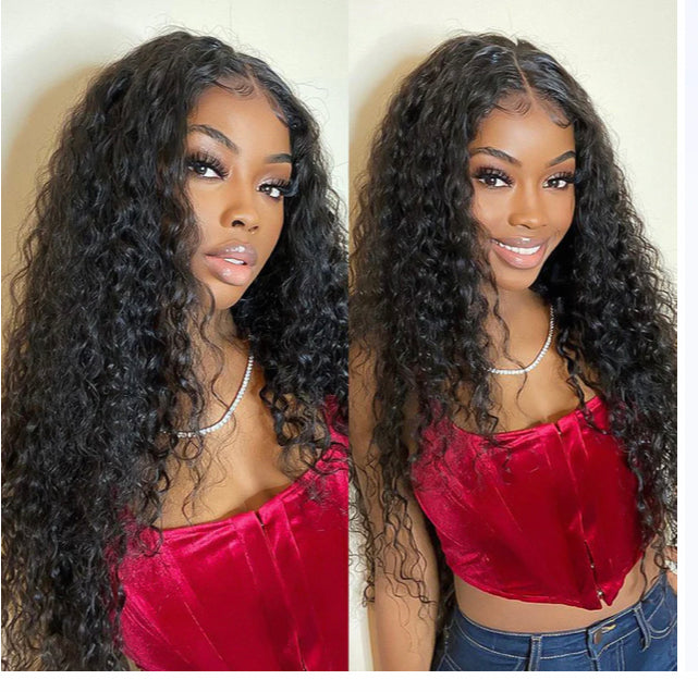 Lushlanes Deep Wave 100% Human Hair 4 Bundles With Frontal Brazilian Hair Weave 13x4 Transparent Lace