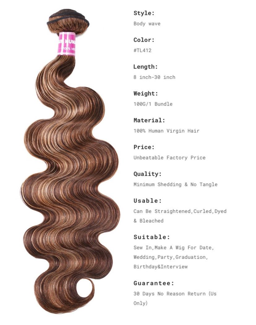 Lushlanes Gorgeous Highlight Honey Blonde Bouncy Body Wave Hair
4 Bundles