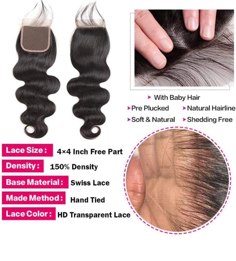 Lushlanes Body Wave Bundles with Closure Brazilian Human