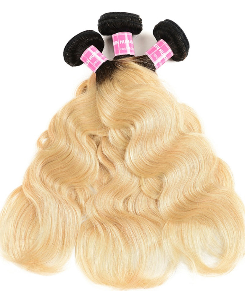 Lushlanes 1B/613 Ombre Hair Weave 3 Pcs Body Wave Virgin Human Hair