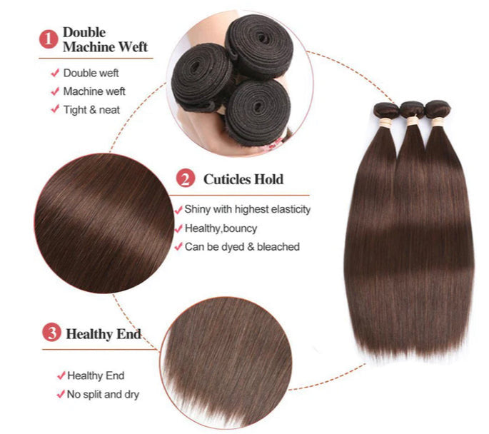 Lushlanes #4 Brown
Straight Hair 4 Bundles
With 4×4 Lace Closure Pre
Colored human hair