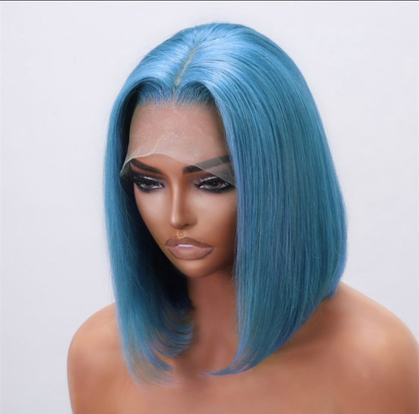 Lushlanes Lace Front Pastel Blue Chic Bob Wig 180% Density