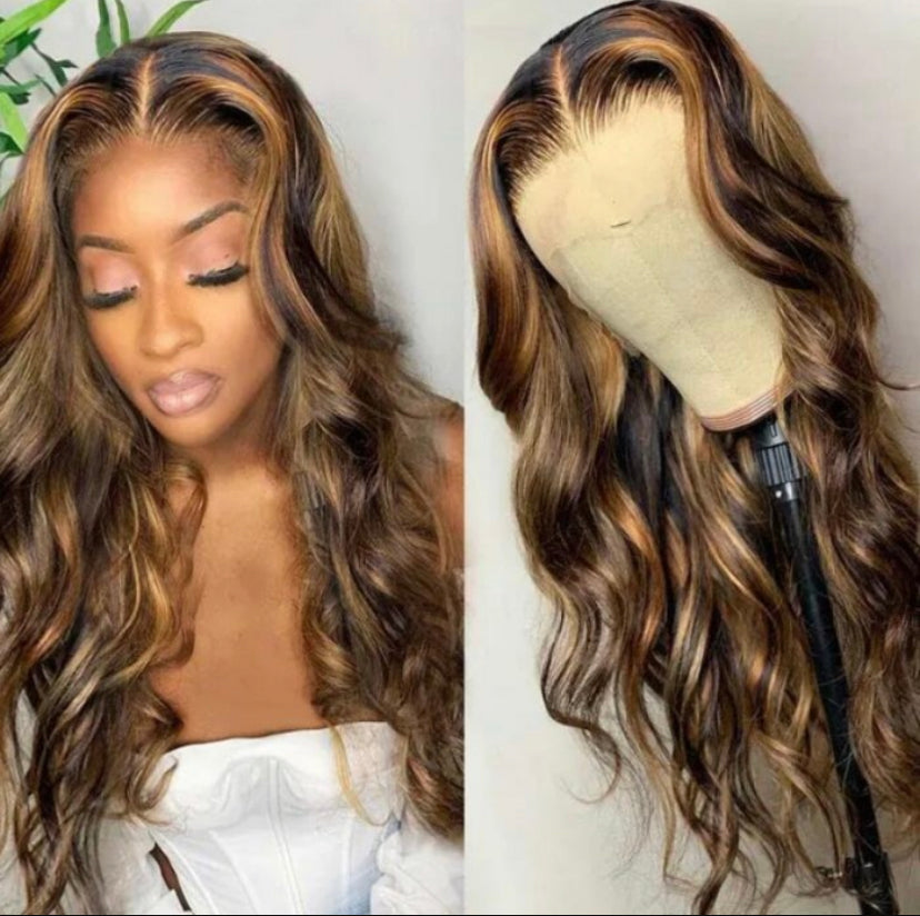 Lushlanes Balayage Highlights Transparent Lace Front Wigs BodyWave Human Hair Wigs 150% Density
