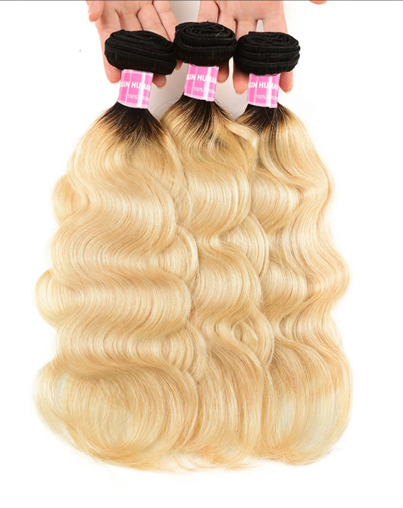Lushlanes 1B/613 Ombre Hair Weave 3 Pcs Body Wave Virgin Human Hair