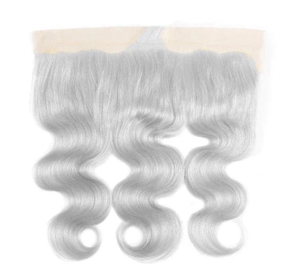 Lushlanes Silver Grey Body Wave 3 Bundles With 13x4 Lace Frontal Human Hair Extensions