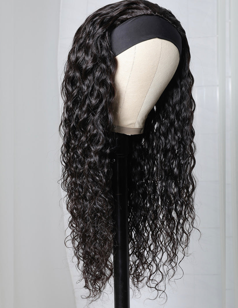 Lushlanes Headband Scarf Wig Water Wave Human Hair Wig No plucking wigs for women No Glue No Sew In More hairstyles Available 150%