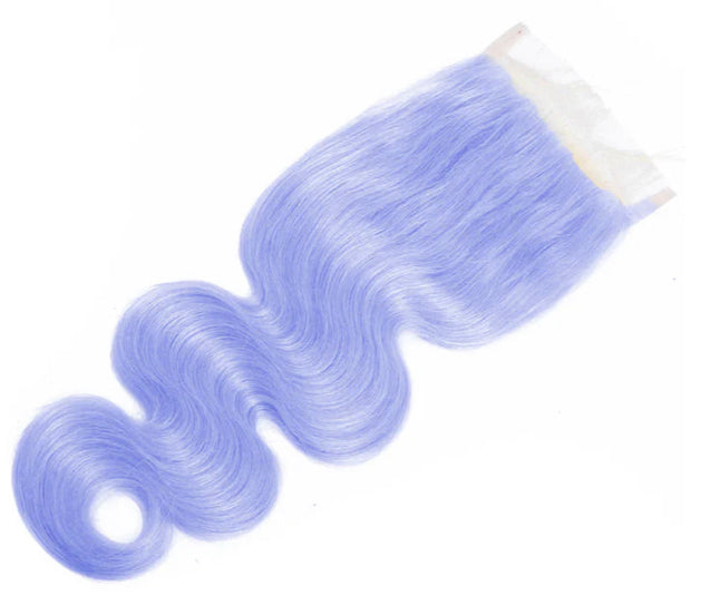 Lushlanes Light Violet Blue Body 3 Bundles With 4X4 Lace Closure Brazilian Human Hair