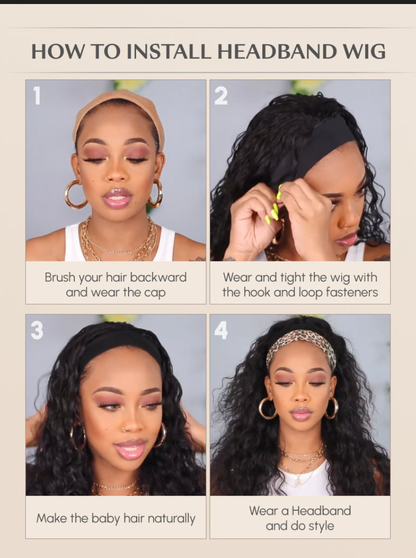 Lushlanes Headband Scarf Wig Water Wave Human Hair Wig No plucking wigs for women No Glue No Sew In More hairstyles Available 150%