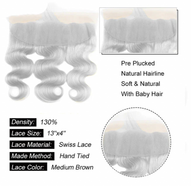 Lushlanes silver gray Body Wave 4 Bundles With 13x4 frontal Brazilian Human Hair Weave