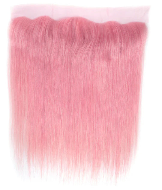Lushlanes Light Pink Colored Straight 3 Bundles With Frontal 13x4 Brazilian Human Hair
