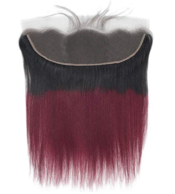 Lushlanes 1B/99J Ombre Straight Hair 3 Bundles With 13x4 Lace Frontal Pre Colored