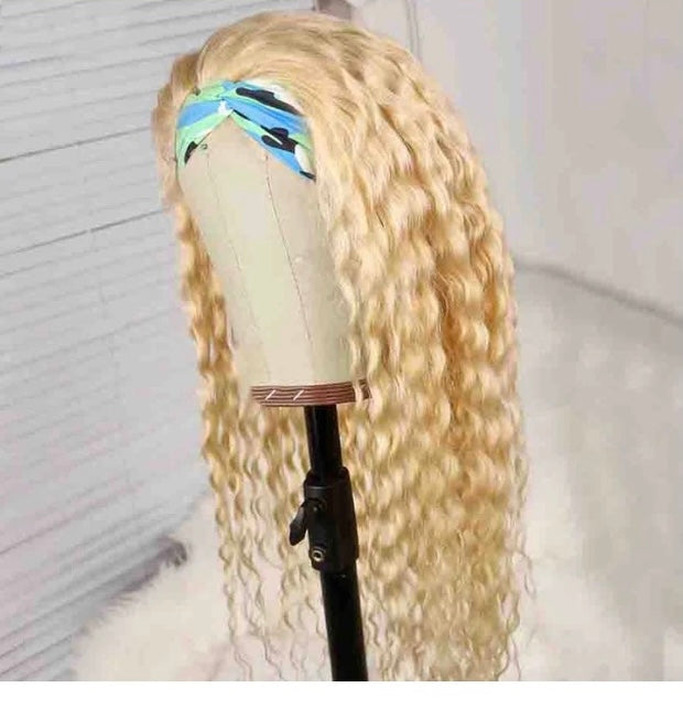 Lushlanes #613 Headband Water Wave Full Machine Made None Lace Wig Human Hair