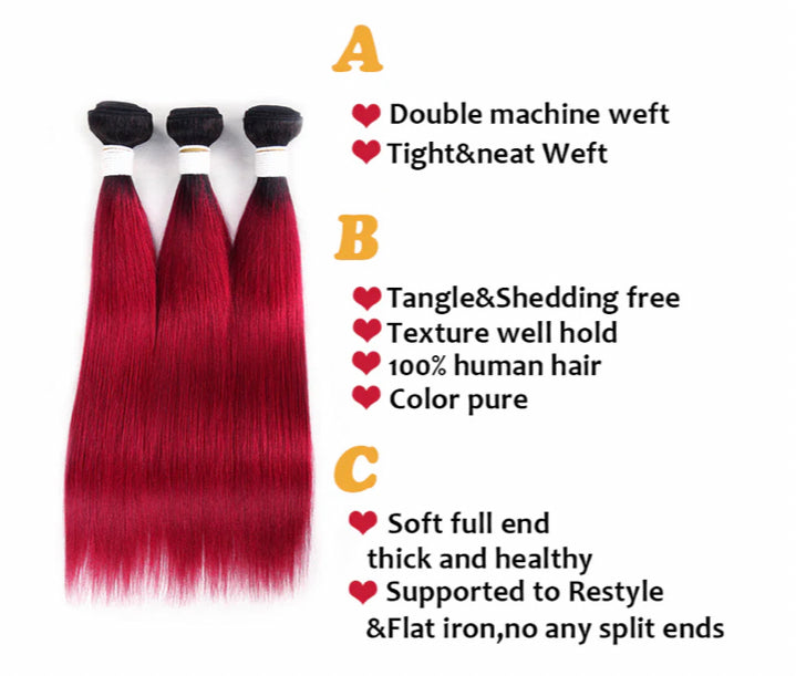 Lushlanes 1B/BURG Ombre Straight Hair 4
Bundles With 13×4 Lace Frontal Pre
Colored Ear To Ear