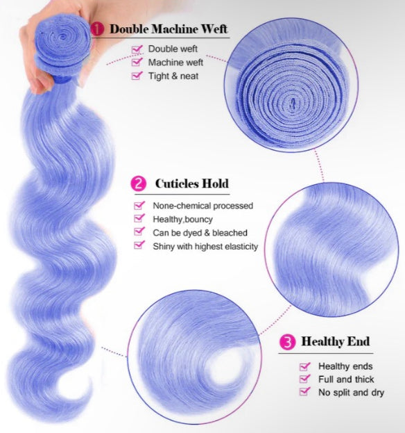 Lushlanes Light Violet Blue Blonde Body Wave 4
Bundles with 4x4 Closure Human Virgin Hair