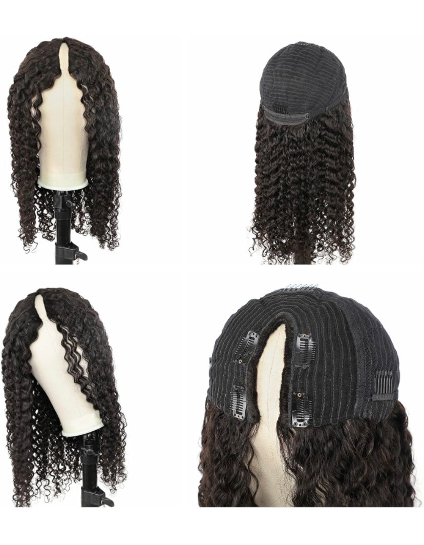 Lushlanes V Part Deep Wave Human Hair Wigs Glueless for Women Human Hair No Leave Out Curly Wave 150%