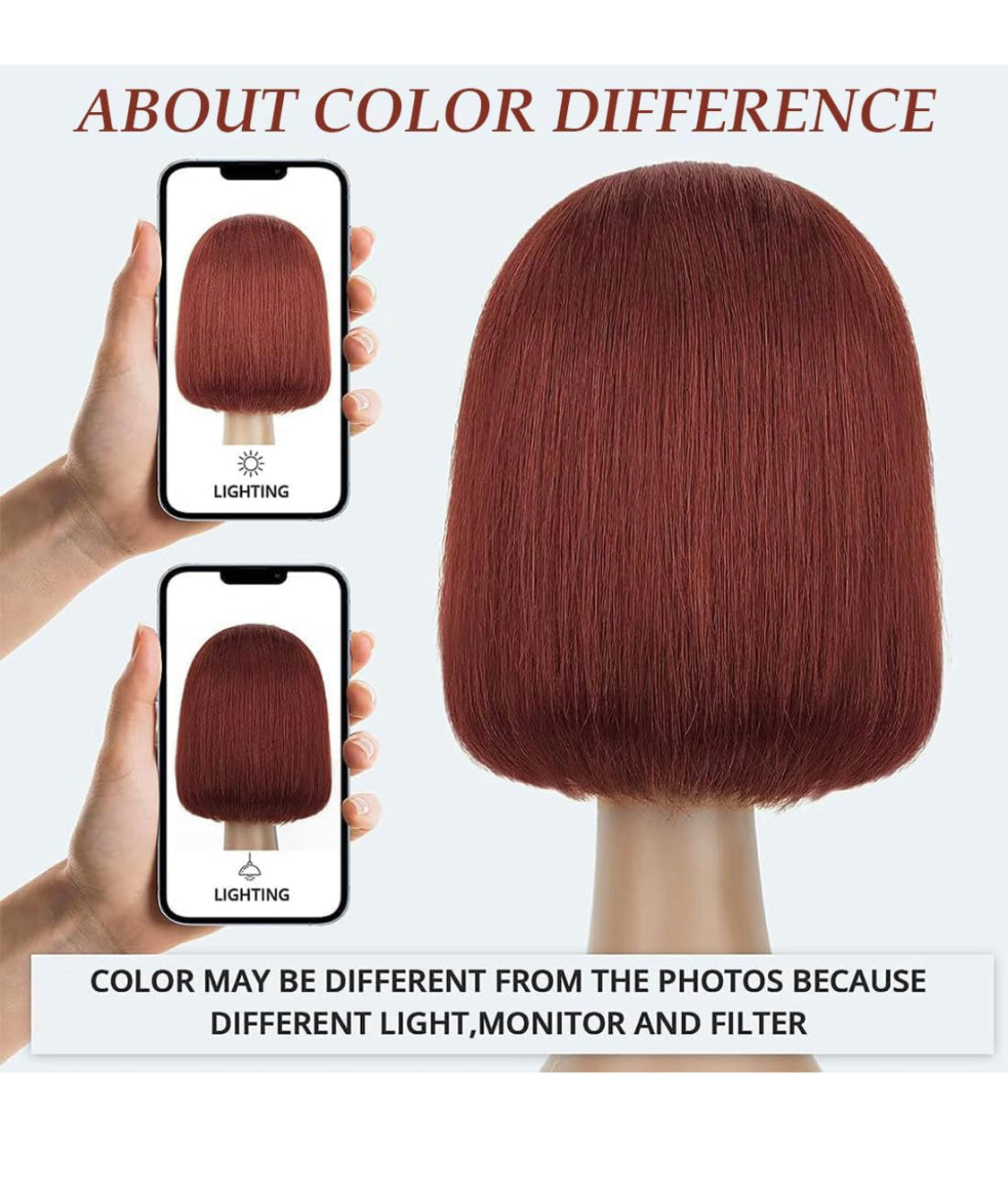 Lushlanes Bob Human Hair Reddish Brown, Straight Bob Lace Front Human Hair Wigs 180% Density 13X4 Lace Frontal Colored Bob Wig for Women