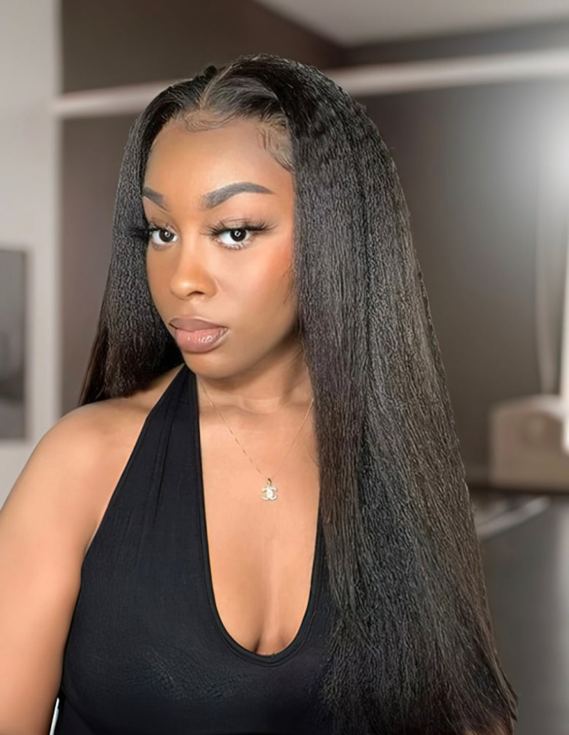 Lushlanes Brazilian Kinky Straight Wig with Glueless U Part, Natural Black, Suitable for Beginners 150%