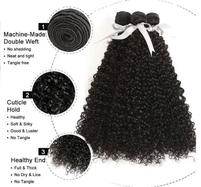 Lushlanes crépus bouclés cheveux brésiliens paquets 3 paquets avec fermeture à lacets 4x4 Remy Extension de cheveux humains