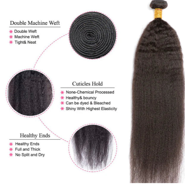 Lushlanes Kinky Straight
Hair 4 Bundles with 4×4
Lace Closure Human Hair
Extensions