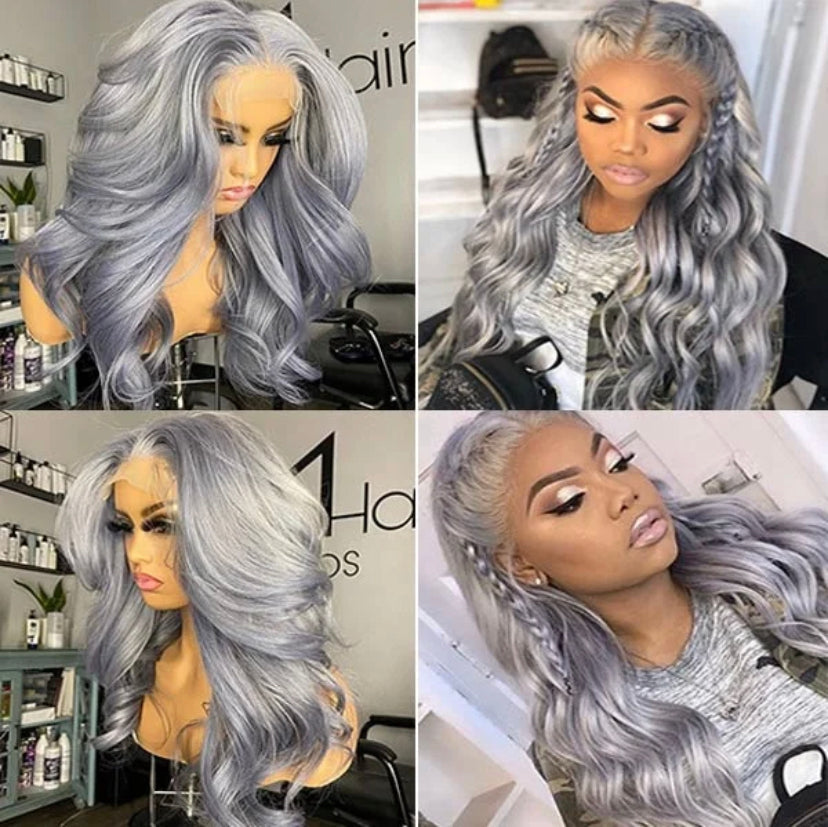 Lushlanes Lace Frontal Wig Transparent Hd Lace Silver Color Body Wave Human Hair Wig 13×4 Lace Front Wigs 180%