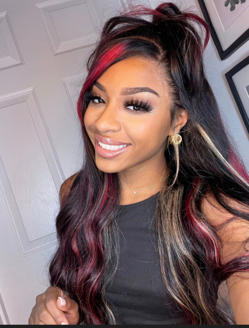 Lushlanes Glueless Lace Red Blonde Highlights
Loose Wave Wig 150%