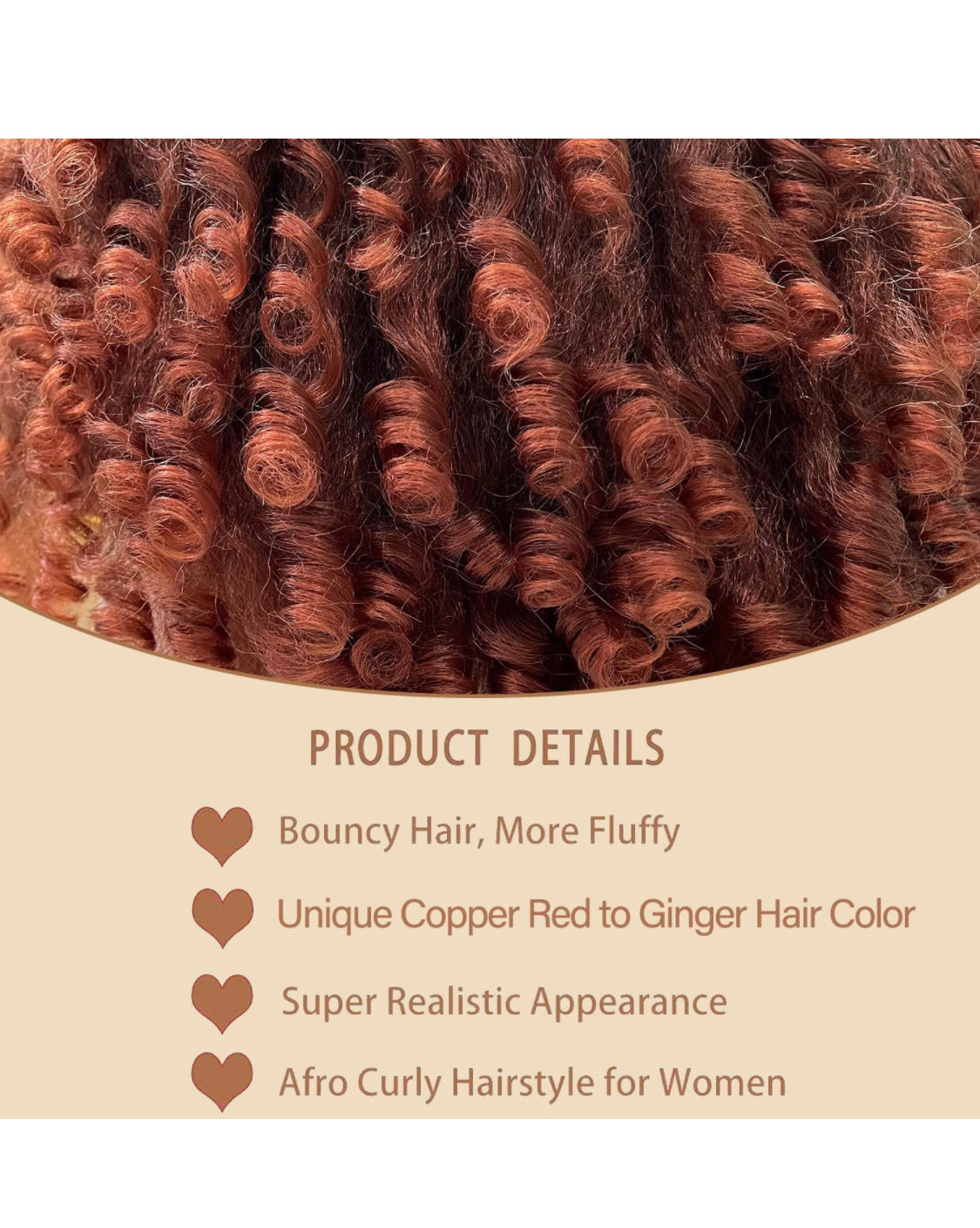 Lushlanes Synthetic Lace Afro Curly with Copper Red T-Part Crimp to Curl, Kinky Straight with Curly Ends, Pre Plucked with Baby Hair, Sheer Swiss Lace, Yaki Texture, Ginger for Women