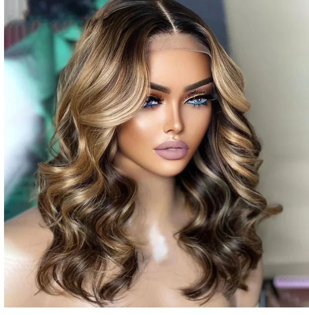 Lushlanes mettre en évidence Blonde courte BOB vague profonde dentelle avant perruque de cheveux humains pour les femmes noires