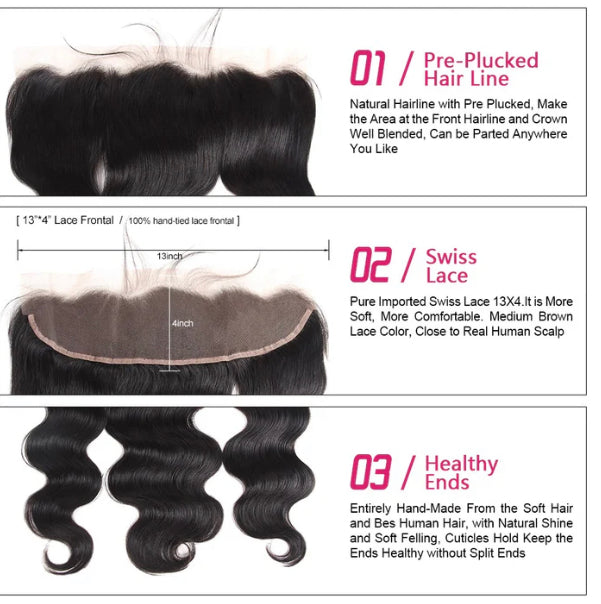 Lushlanes Brazilian Body Wave 3 Bundles With 13x4 Lace Frontal Human Hair