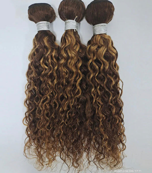 Lushlanes Highlight P4/27 Water Wave 3 Bundles With 4X4 Transparent Lace Closure Brazilian Hair