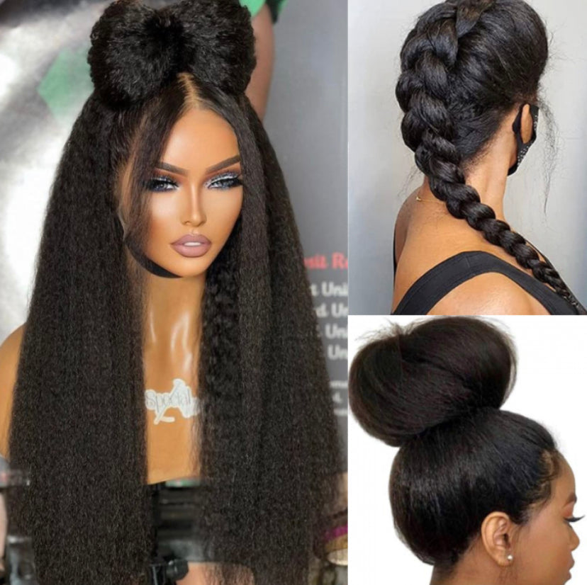 Lushlanes 4C Kinky Edges 13×4 Transparent Melted Lace Front Kink Straight Wig 180%