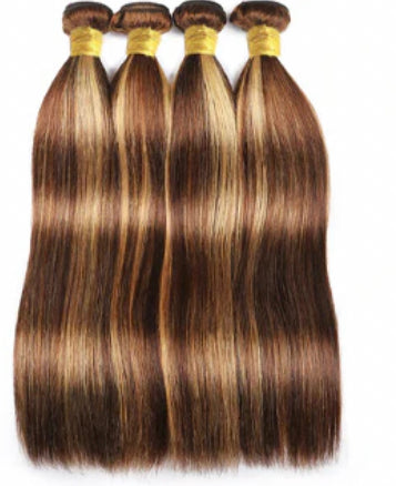 Lushlanes Highlight P4/27 Straight 4 Bundles With 13X4 Lace Frontal Peruvian Hair