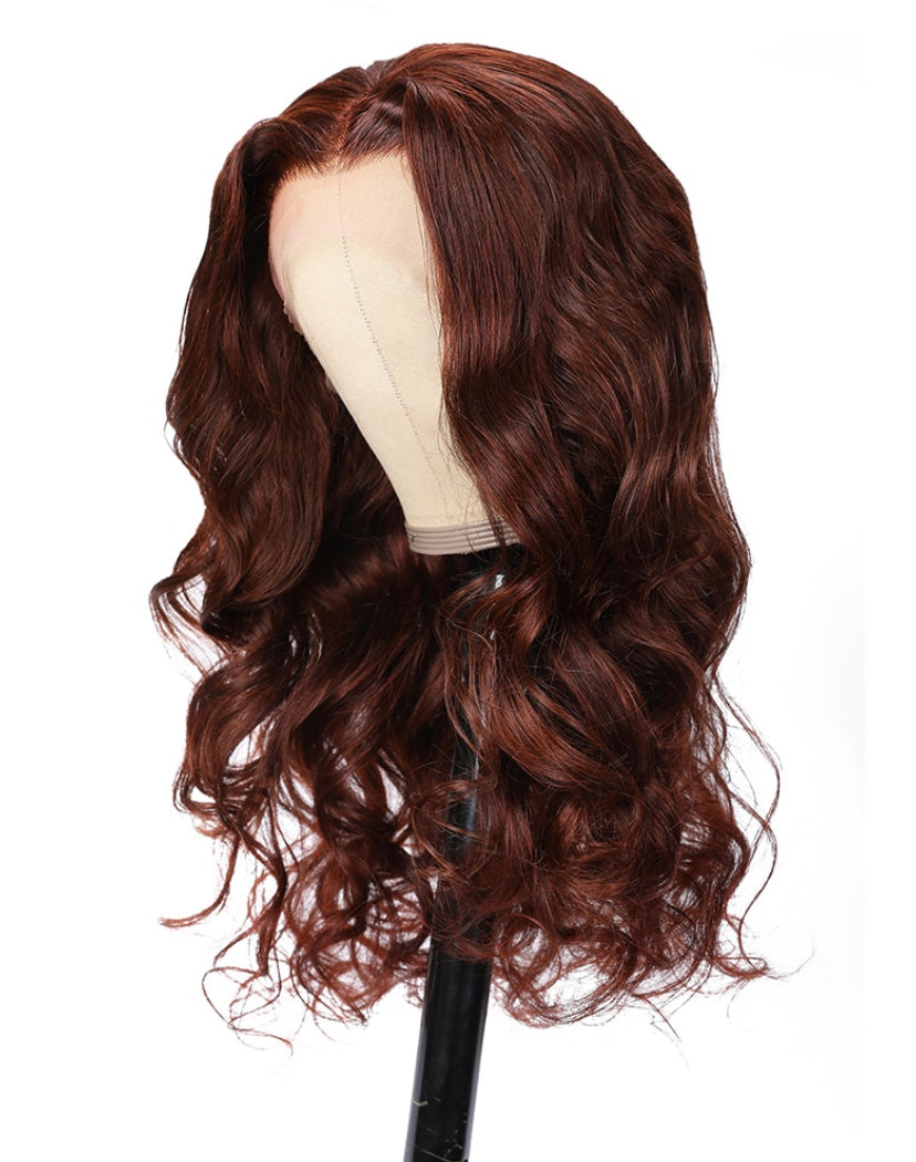 Lushlanes Reddish Brown 13×4 Lace Front Body Wave Transparent Lace Wigs Perfect Color For Women 180% Density