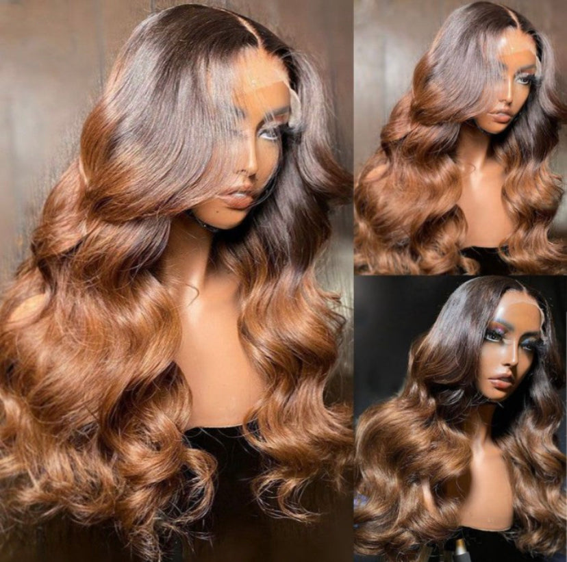 Lushlanes 13 × 4 Lace Front Toasted Caramel Ombre Body Wave Perruque
Aux racines sombres