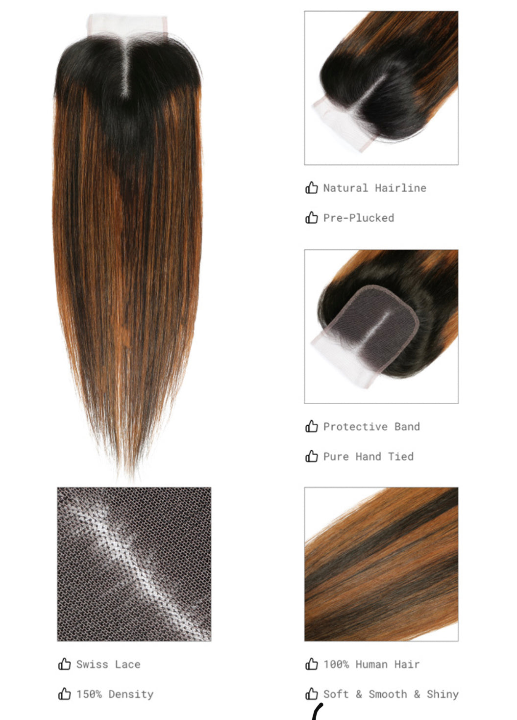 Lushlanes 4x4 lace closure straight hair brown balayage color
