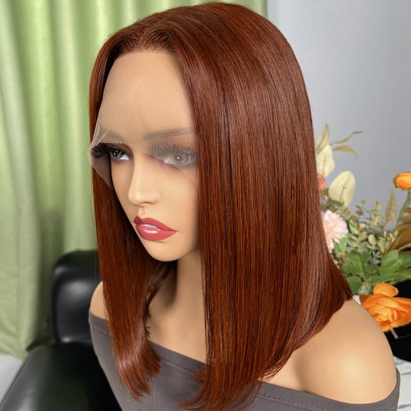 Lushlanes cheveux foncé cuivre rouge droit Bob perruque dentelle perruques 5x5 pour pour les femmes 150% densité