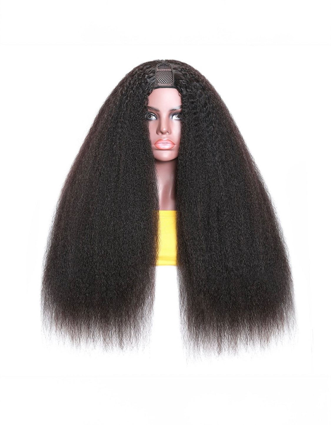 Lushlanes Brazilian Kinky Straight Wig with Glueless U Part, Natural Black, Suitable for Beginners 150%