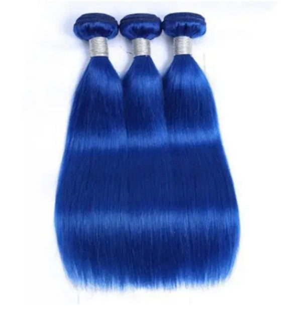 Lushlanes couleur bleue droite 3 paquets avec 4x4 HD fermeture à lacets Extensions de cheveux humains