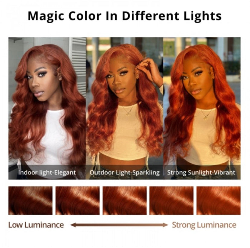 Lushlanes Copper Brown 13×4 Lace Front Body Wave Wig Ginger
Brown 150% Density Pre plucked Hairline
