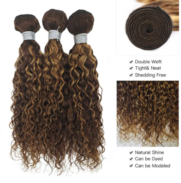 Lushlanes Highlight P4/27 Water Wave 3 Bundles With 13×4 Transparent Lace Frontal