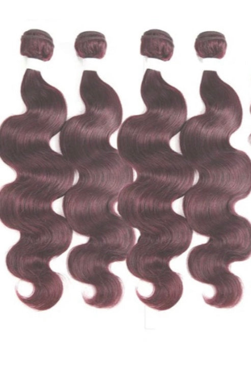 Lushlanes Red Bundles Color 99 body wave 4 Bundles With 13x4 Lace Frontal Pre Colored