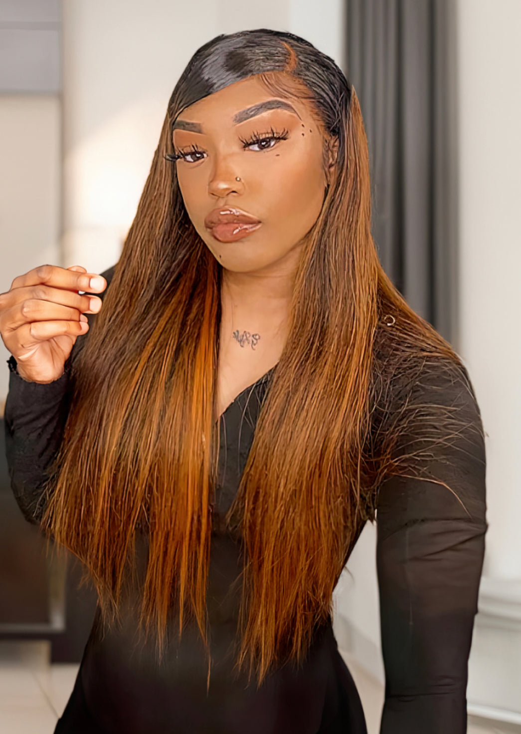 Lushlanes Brown highlights human hair 4x4 free part silky straight top lace closure piano color