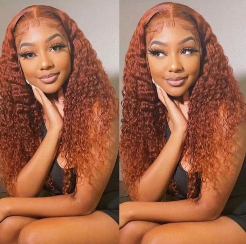 Lushlanes Medium Auburn Jerry Curly Human Hair Glueless Lace Wig 150%