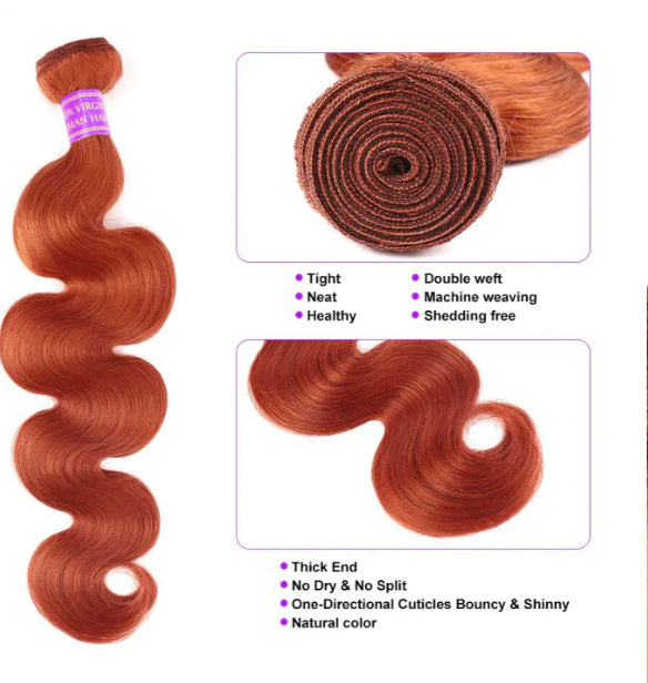 Lushlanes Ginger Orange #350 Body Wave 4
Bundles With 4X4 Lace Closure Brazilian 100% Human Hair