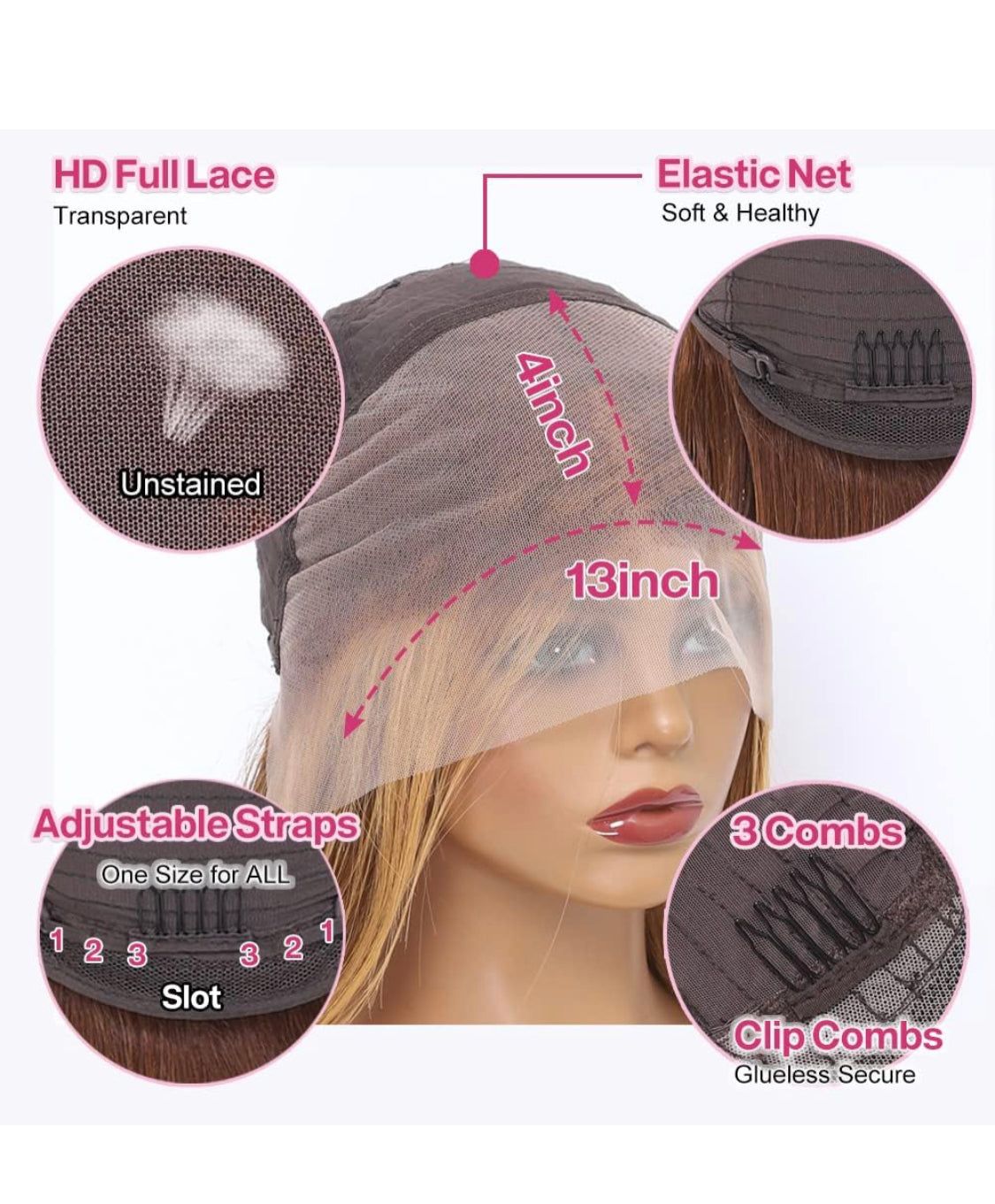 Lushlanes 12 inch Highlight Honey Blonde Lace Front Wig Human Hair Ombre HD Lace Frontal Bob Wigs Human Hair Glueless Ombre Brown Wig Highlight Bob Wig 150%