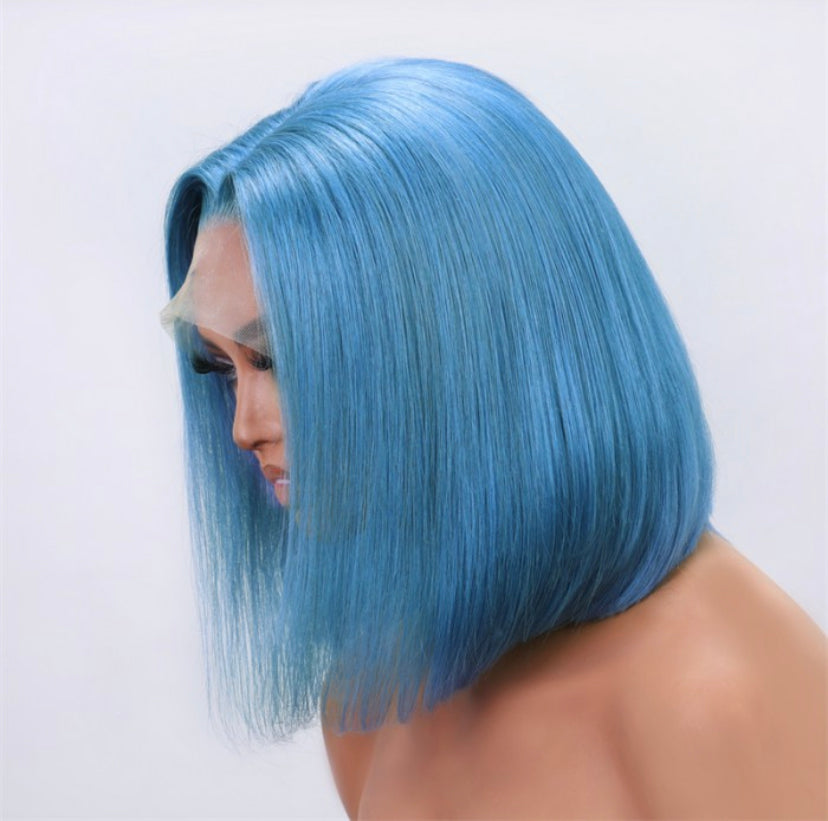Lushlanes Lace Front Pastel Blue Chic Bob Wig 180% Density